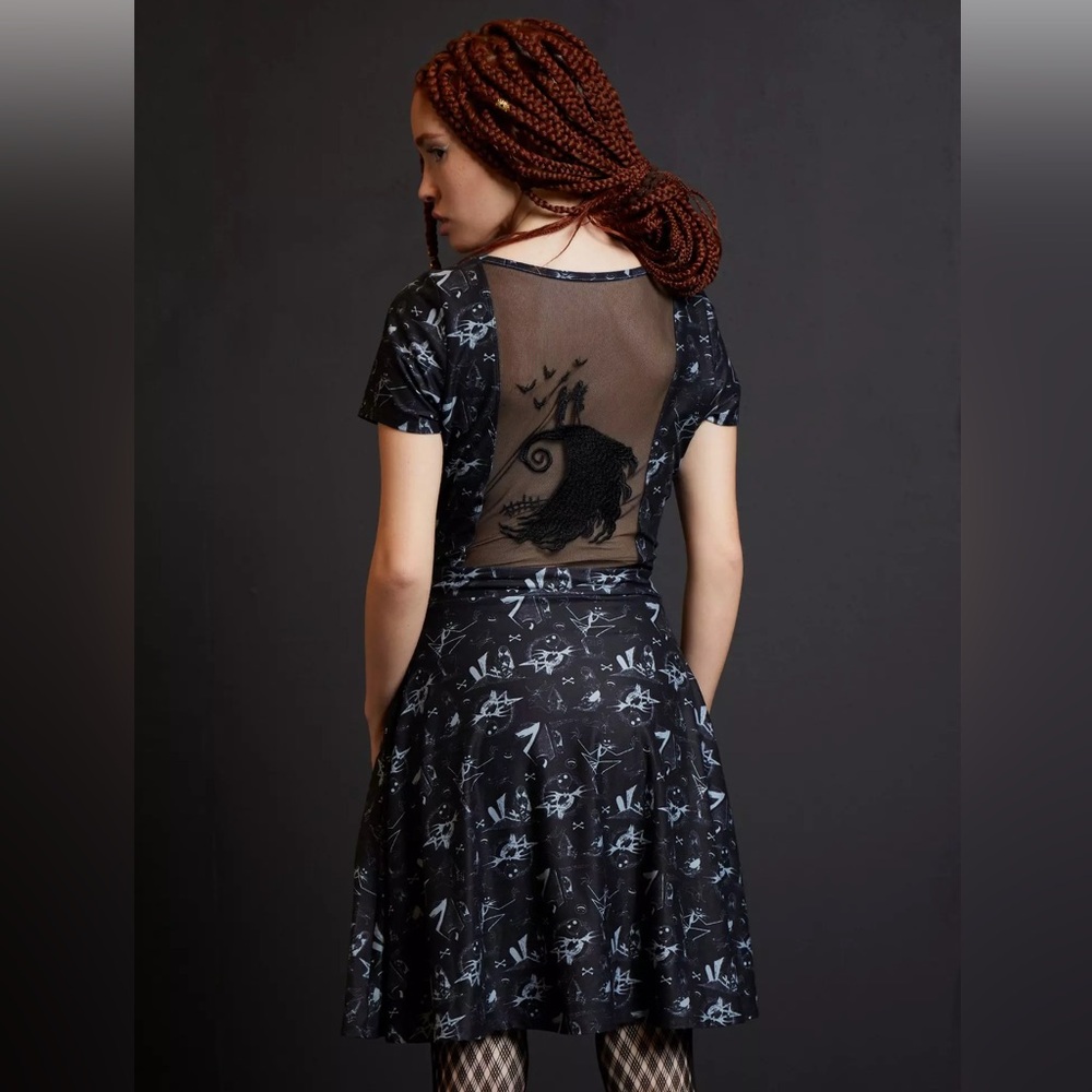 THE NIGHTMARE BEFORE CHRISTMAS Mesh Back DRESS! Jack & Sally Cotton Pockets